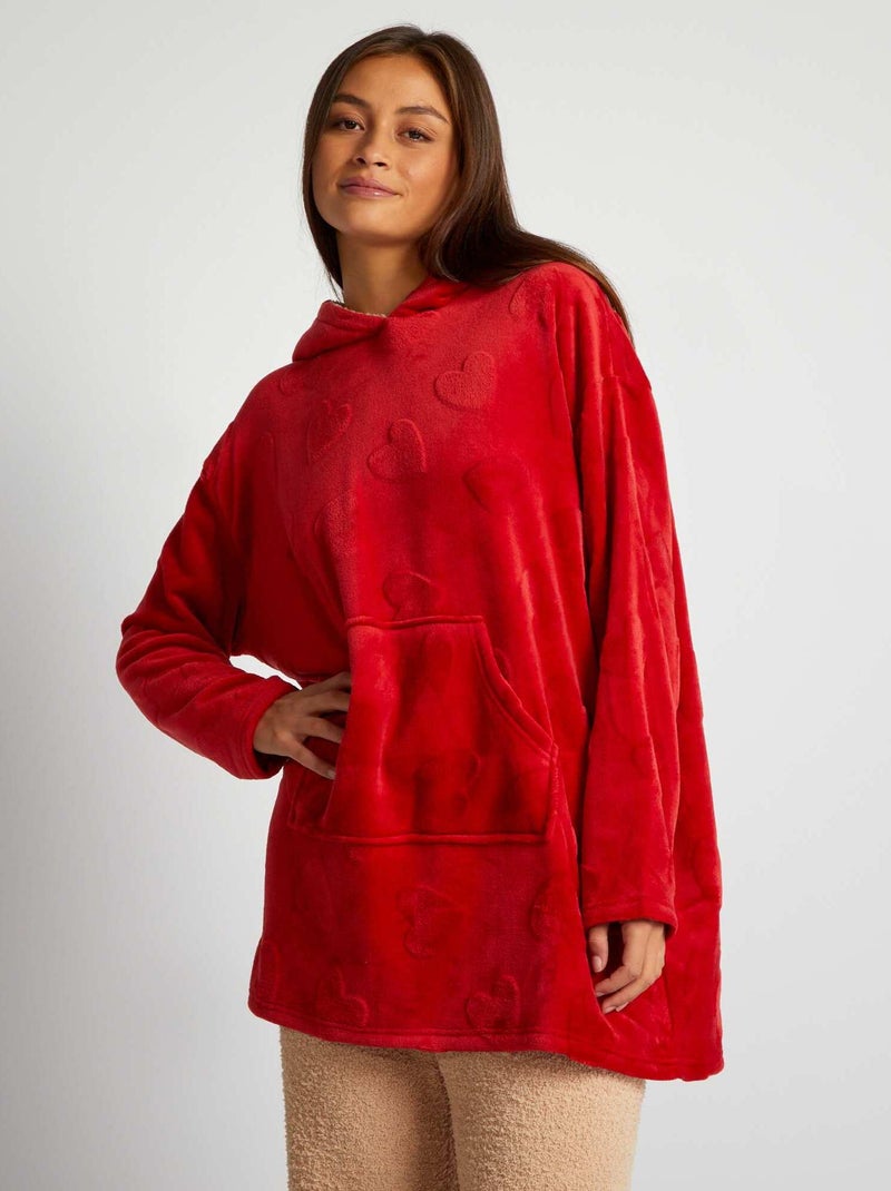 Sweatshirt com capuz efeito lã de carneiro VERMELHO - Kiabi