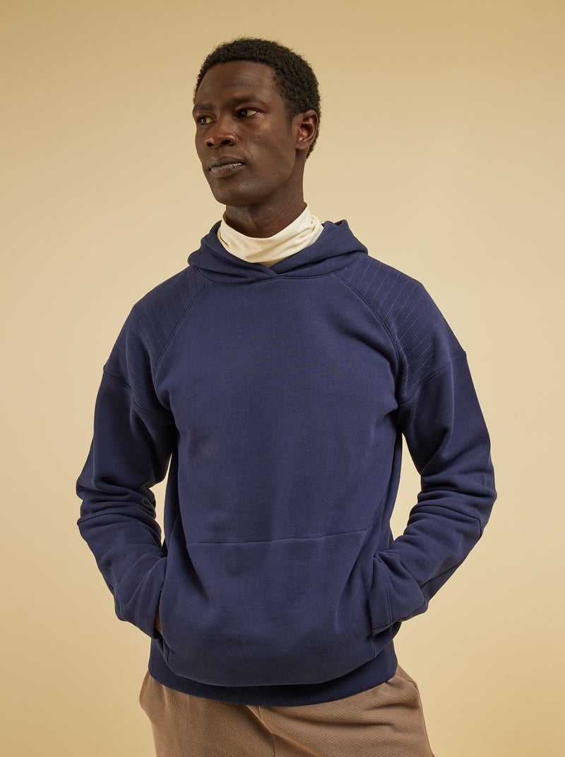 Sweatshirt com capuz em algodão Azul Preto - Kiabi