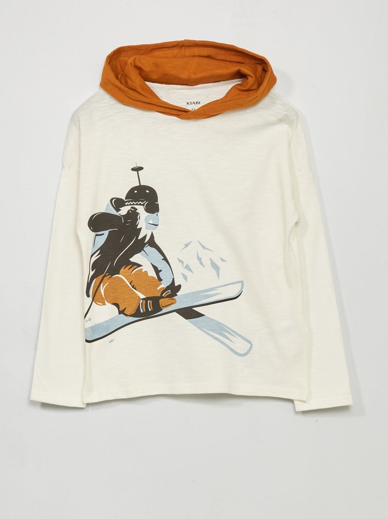 Sweatshirt com capuz em algodão BRANCO - Kiabi