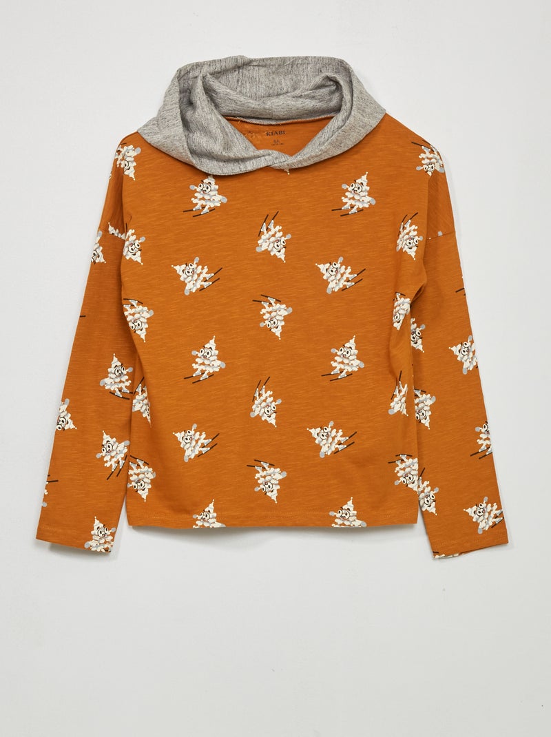 Sweatshirt com capuz em algodão MARROM - Kiabi