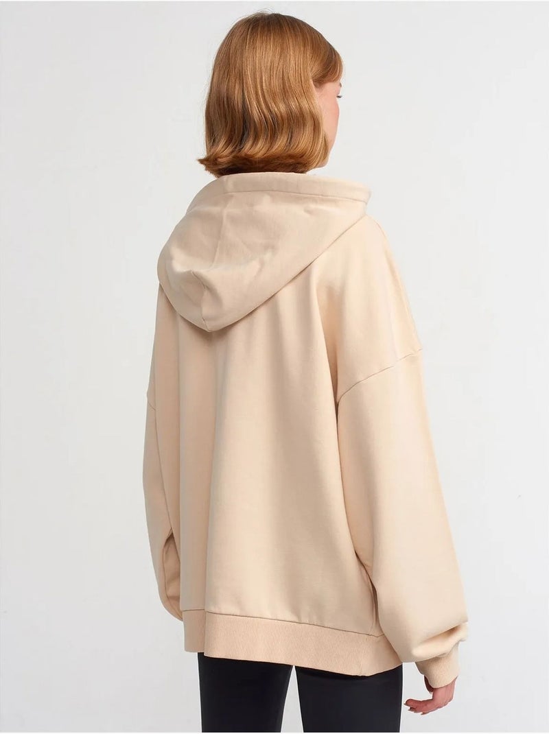 Sweatshirt com capuz em algodão oversized dilvin Bege-argila - Kiabi
