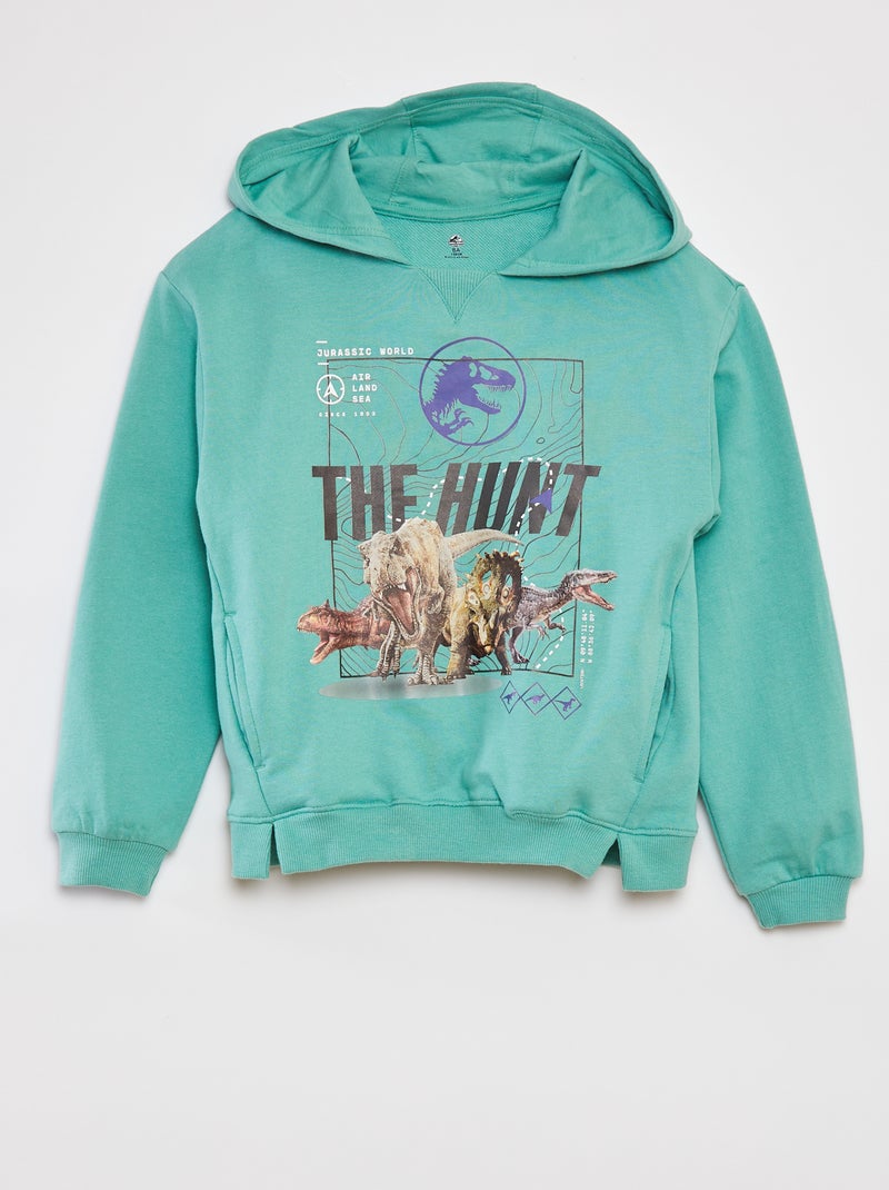 Sweatshirt com capuz em French Terry 'Mundo Jurássico' VERDE - Kiabi