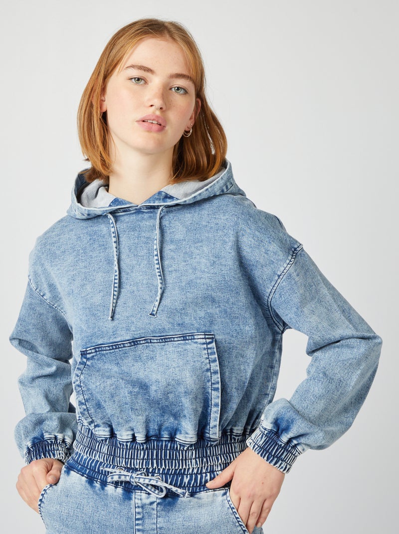 Sweatshirt com capuz em ganga AZUL - Kiabi