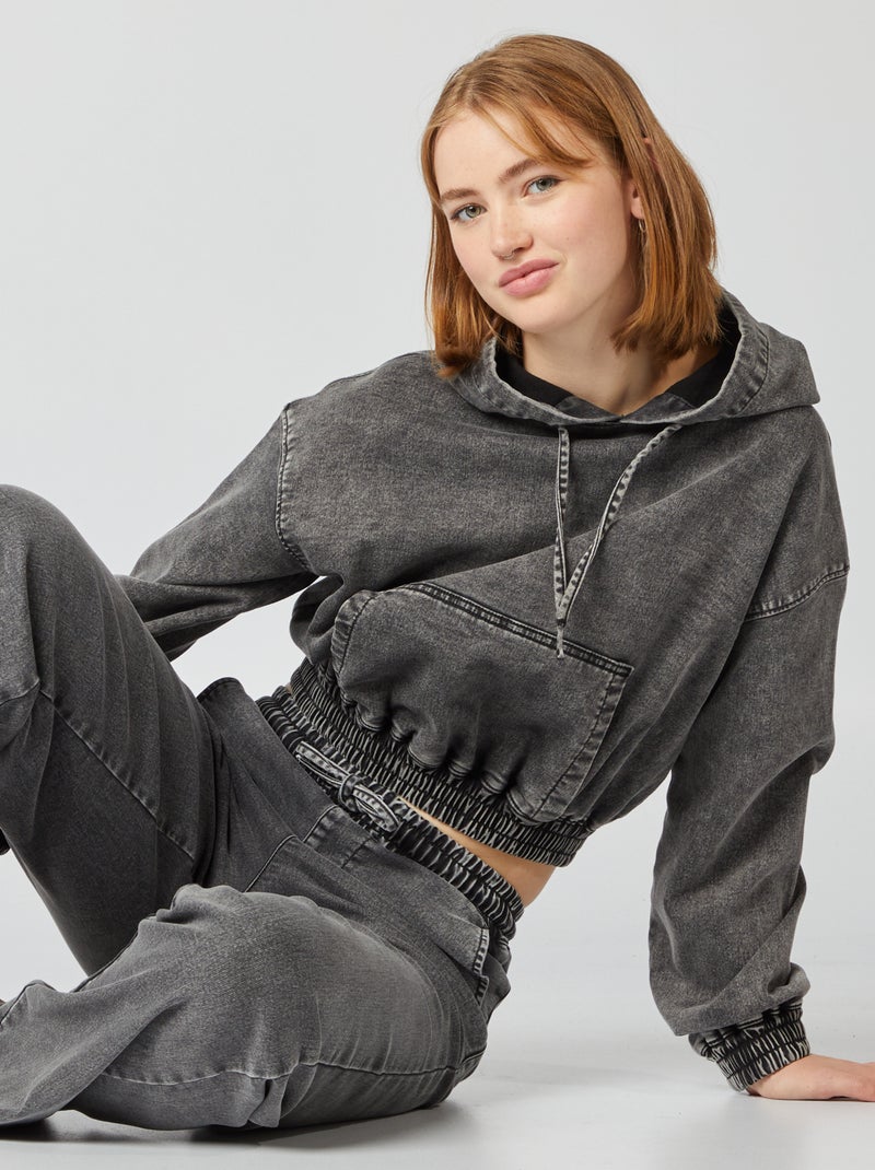Sweatshirt com capuz em ganga CINZA - Kiabi