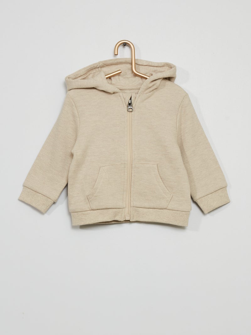Sweatshirt com capuz em malha de fantasia BEGE - Kiabi