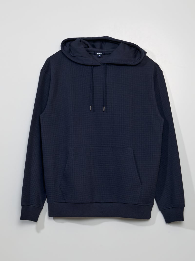 Sweatshirt com capuz em malha gofrada AZUL - Kiabi