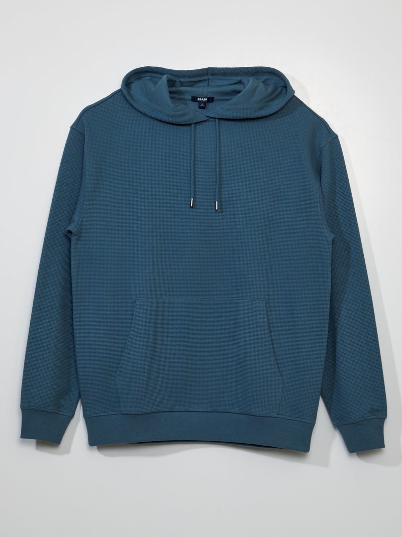 Sweatshirt com capuz em malha gofrada AZUL - Kiabi