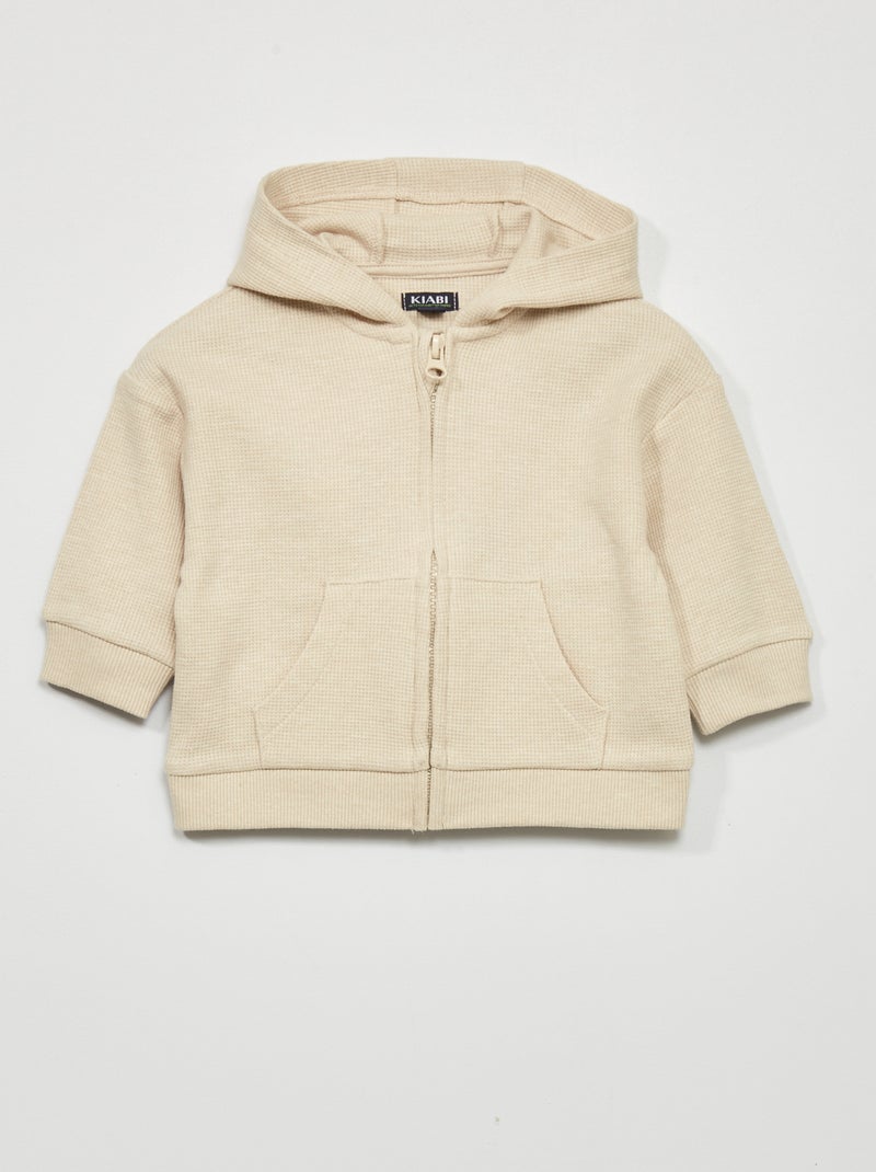 Sweatshirt com capuz em malha gofrada BEGE - Kiabi