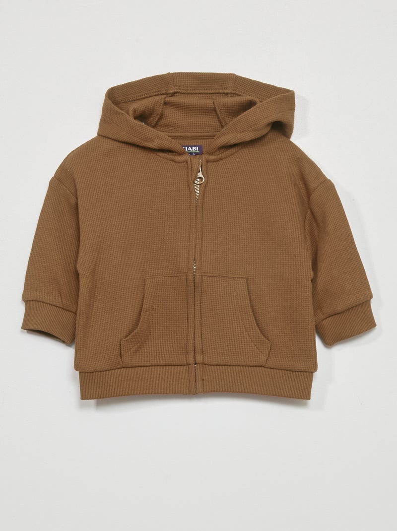 Sweatshirt com capuz em malha gofrada CASTANHO - Kiabi