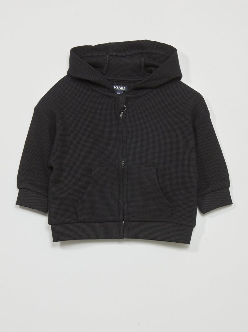 Sweatshirt com capuz em malha gofrada Preto - Kiabi