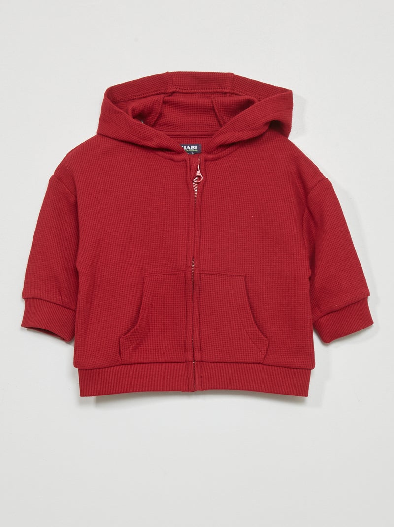 Sweatshirt com capuz em malha gofrada VERMELHO - Kiabi