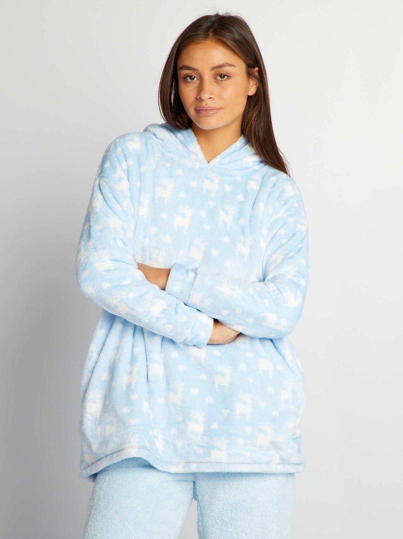 Sweatshirt com capuz em malha peluche motivo pinheiro AZUL - Kiabi
