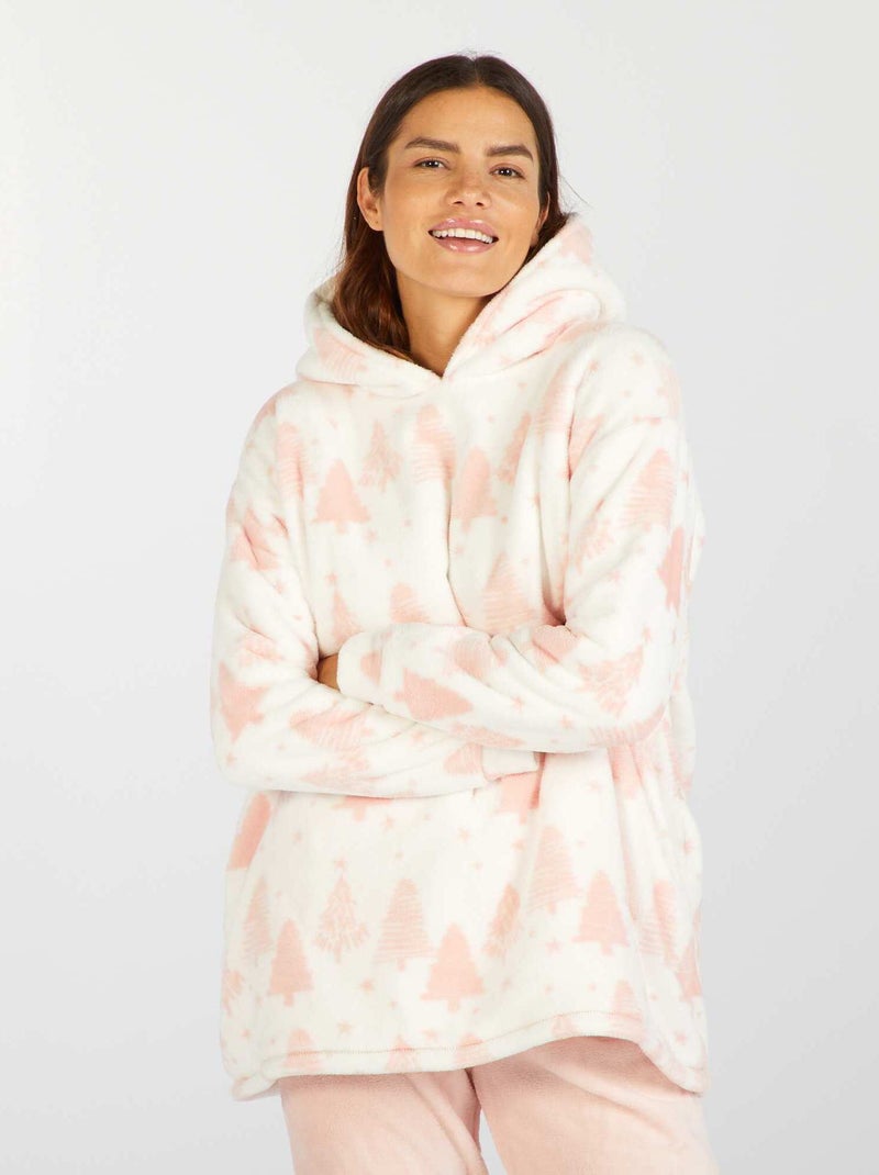 Sweatshirt com capuz em malha peluche motivo pinheiro BRANCO - Kiabi