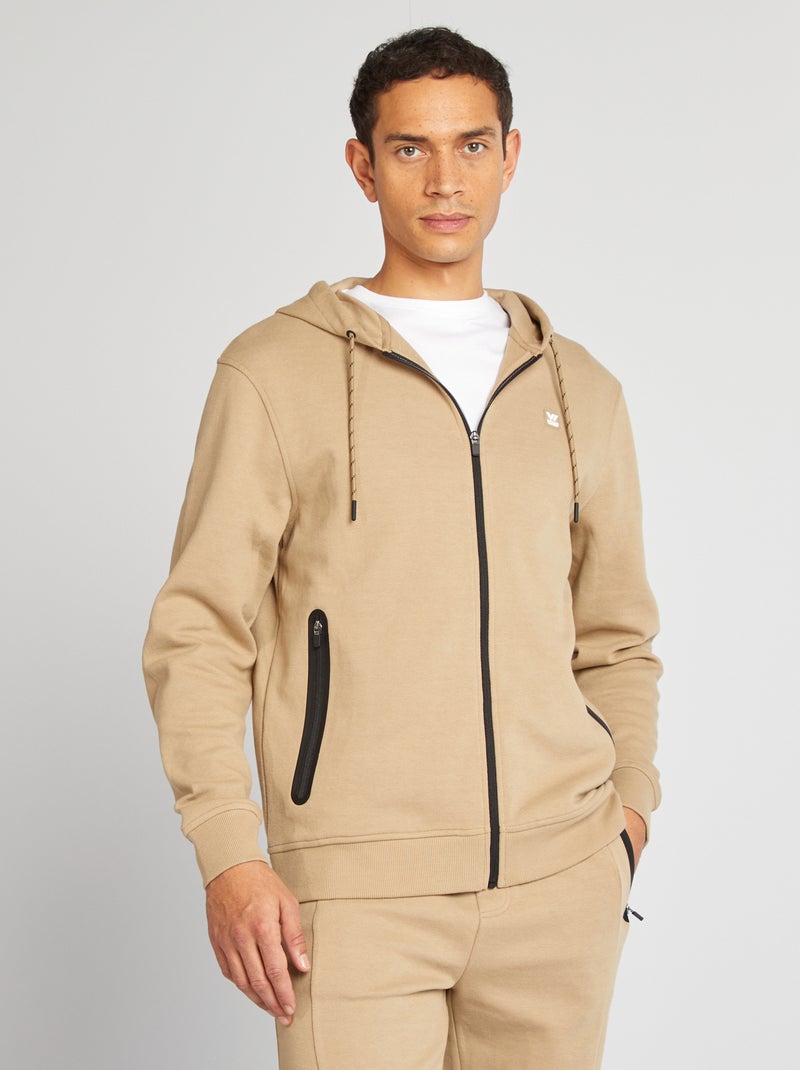 Sweatshirt com capuz em malha piqué BEGE - Kiabi