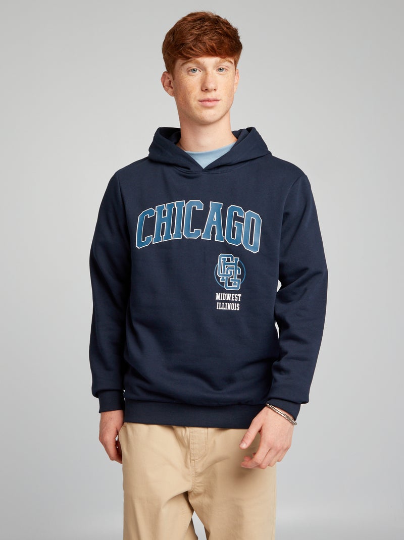 Sweatshirt com capuz em moletão AZUL - Kiabi