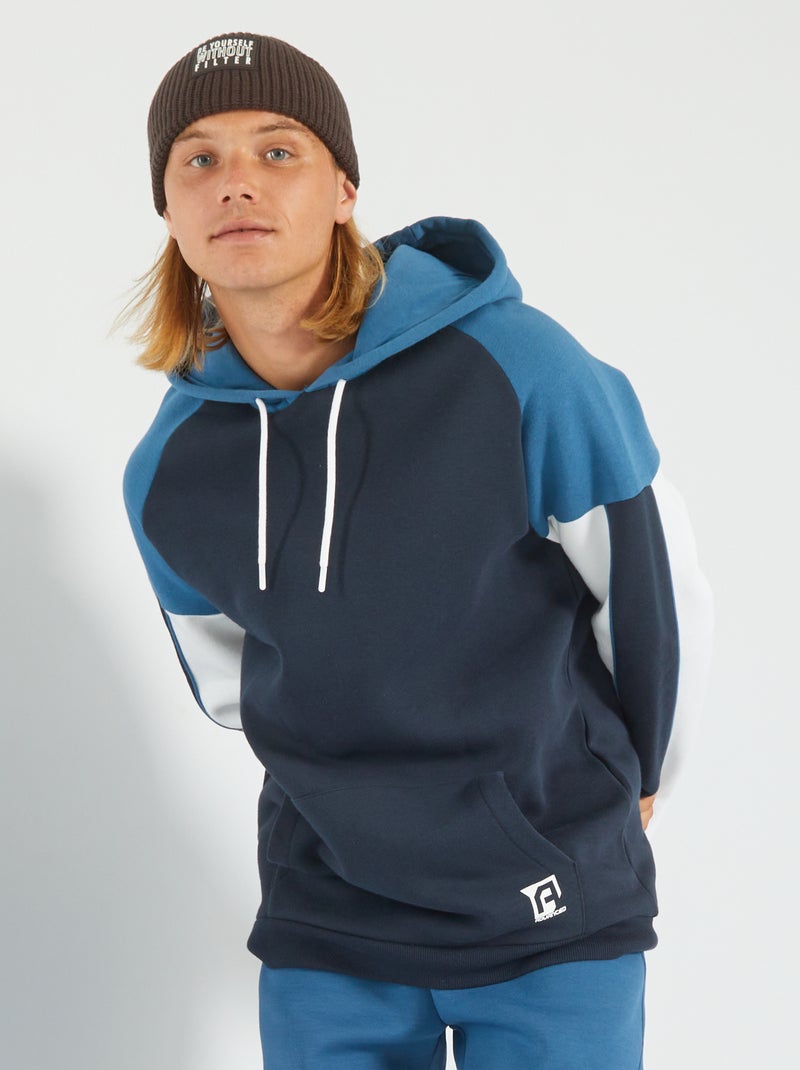 Sweatshirt com capuz em moletão Azul Escuro - Kiabi