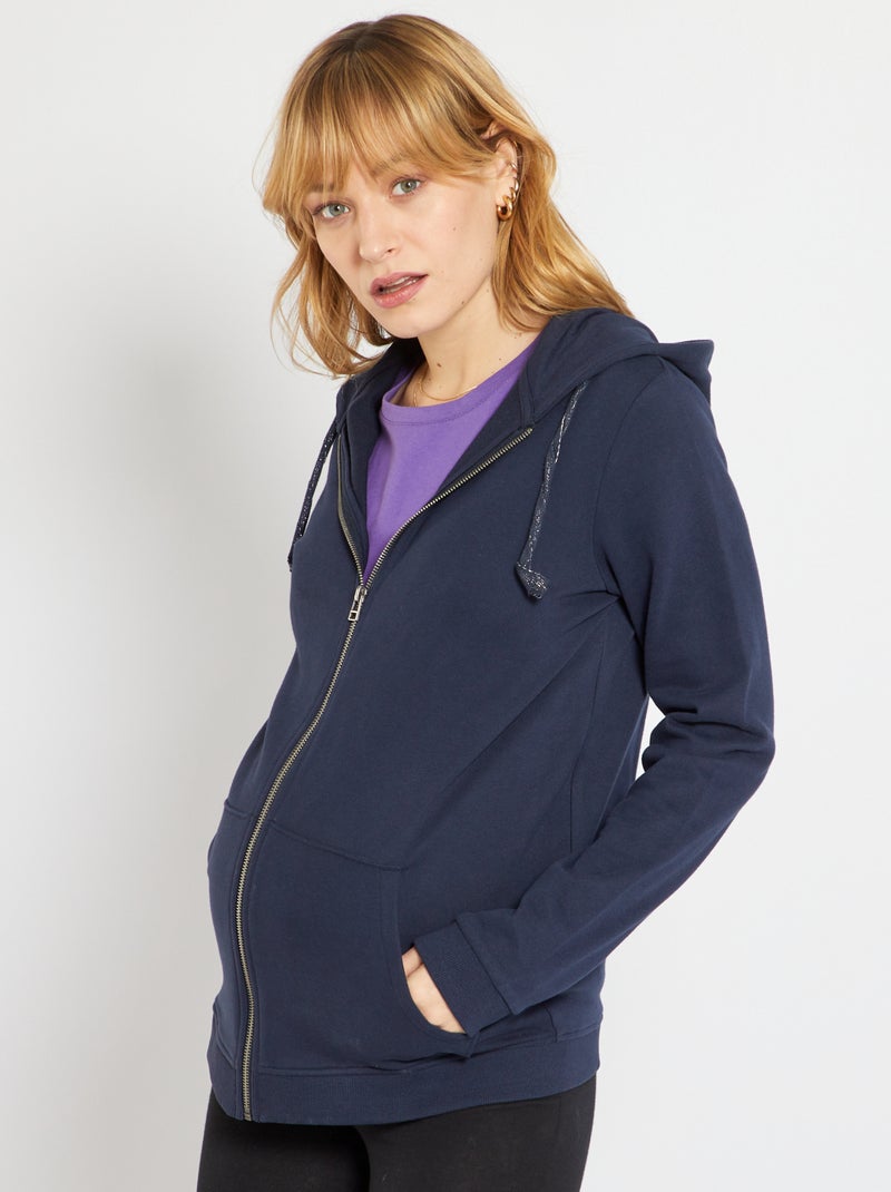Sweatshirt com capuz em moletão Azul Marinho - Kiabi