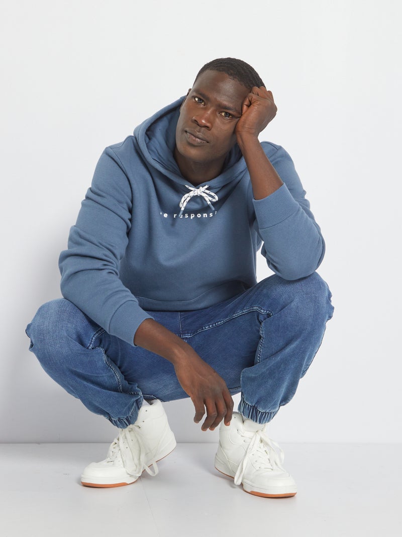 Sweatshirt com capuz em moletão AZUL - Kiabi