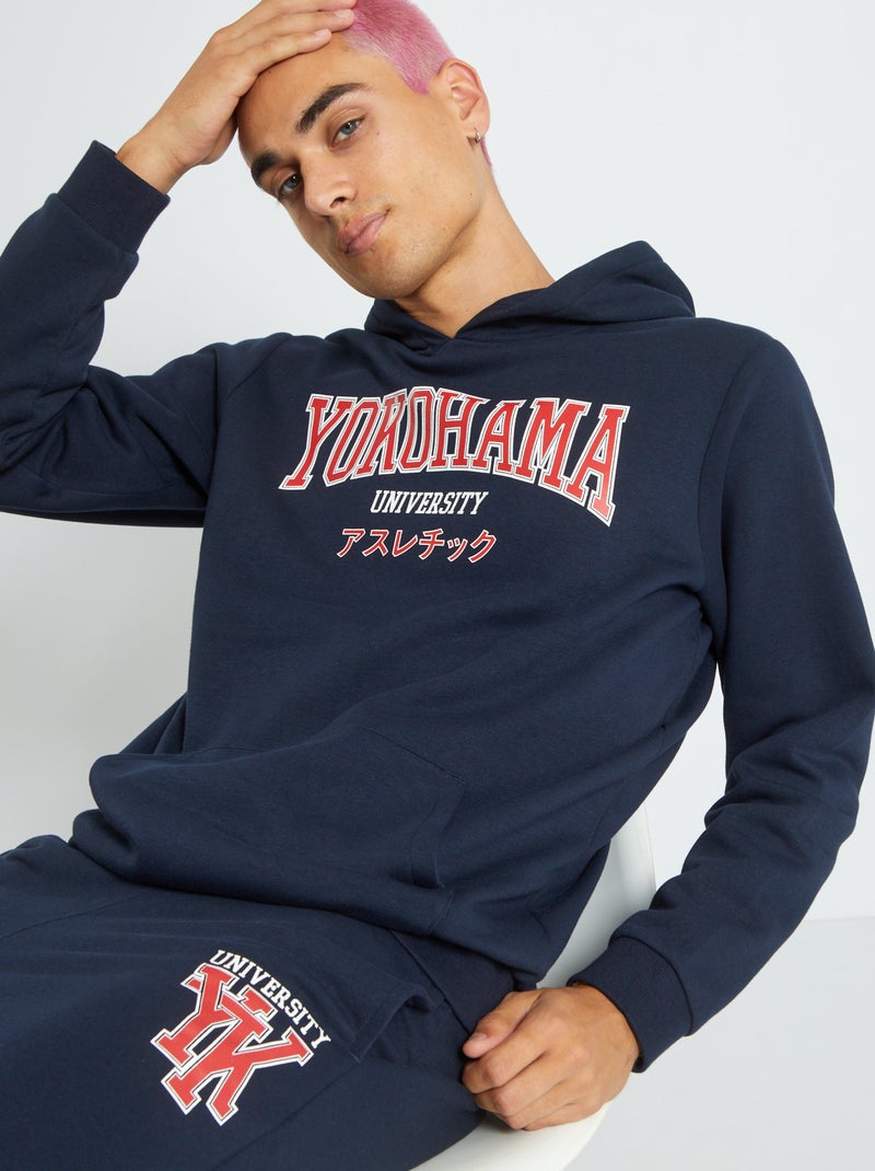 Sweatshirt com capuz em moletão AZUL - Kiabi