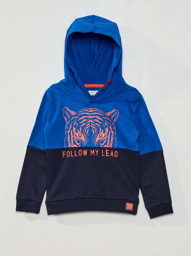 Sweatshirt com capuz em moletão AZUL - Kiabi