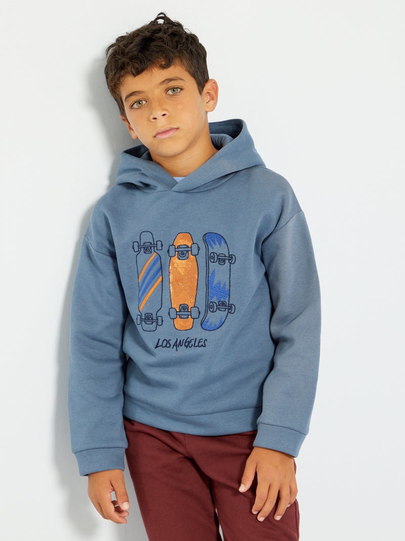 Sweatshirt com capuz em moletão AZUL - Kiabi