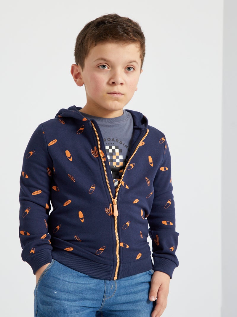 Sweatshirt com capuz em moletão AZUL - Kiabi