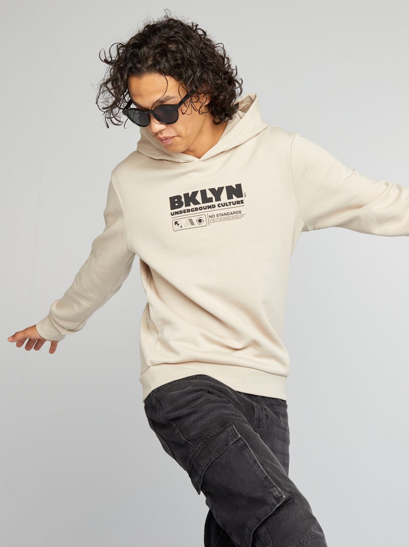 Sweatshirt com capuz em moletão BEGE - Kiabi