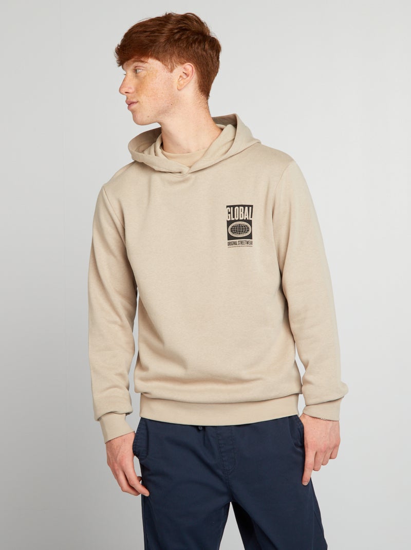 Sweatshirt com capuz em moletão BEGE - Kiabi