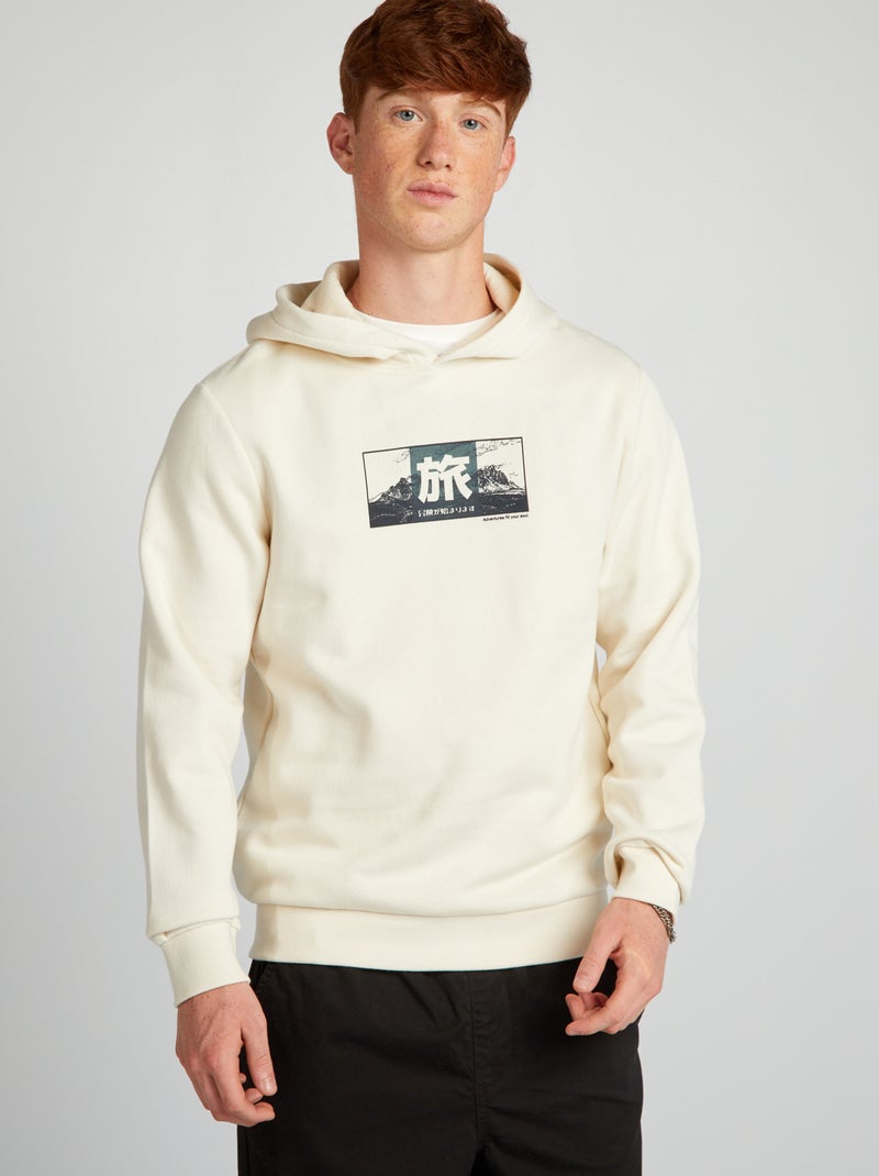 Sweatshirt com capuz em moletão BRANCO - Kiabi