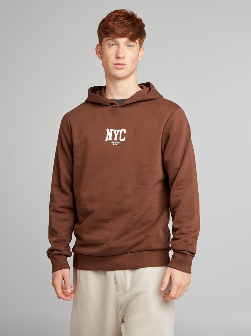 Sweatshirt com capuz em moletão CASTANHO - Kiabi