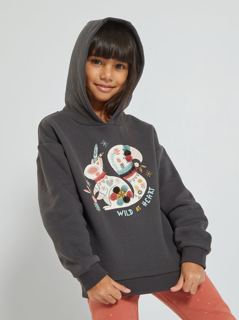 Sweatshirt com capuz em moletão CINZA - Kiabi