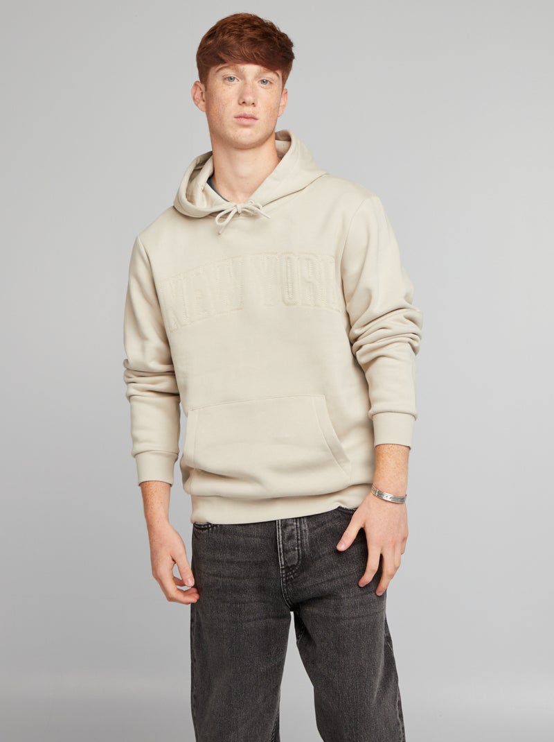 Sweatshirt com capuz em moletão estampado BEGE - Kiabi