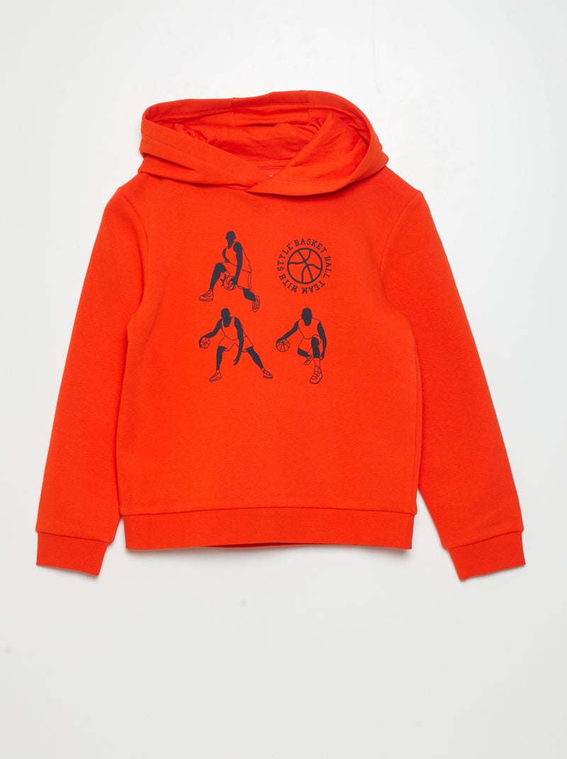 Sweatshirt com capuz em moletão LARANJA - Kiabi
