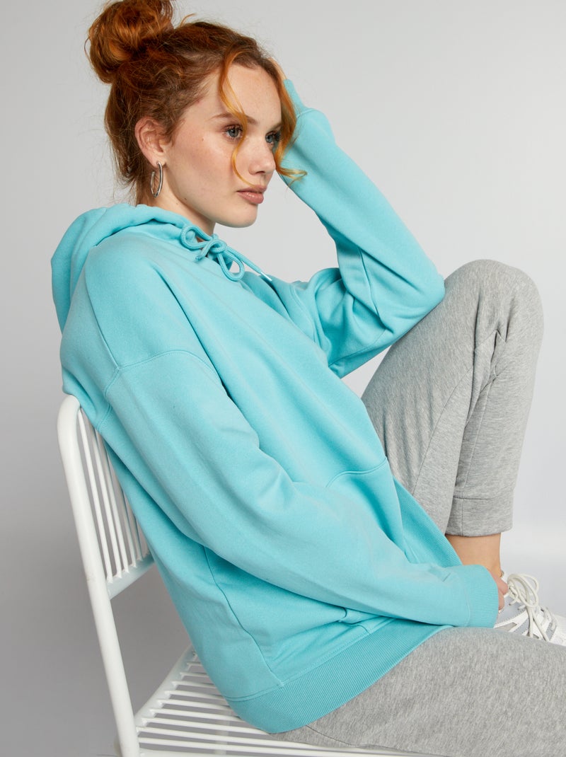 Sweatshirt com capuz em moletão liso AZUL - Kiabi