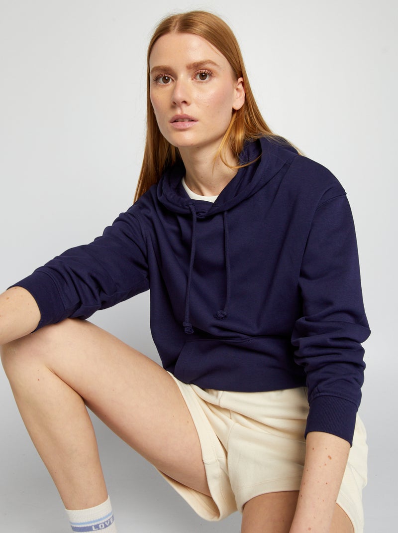 Sweatshirt com capuz em moletão liso AZUL - Kiabi