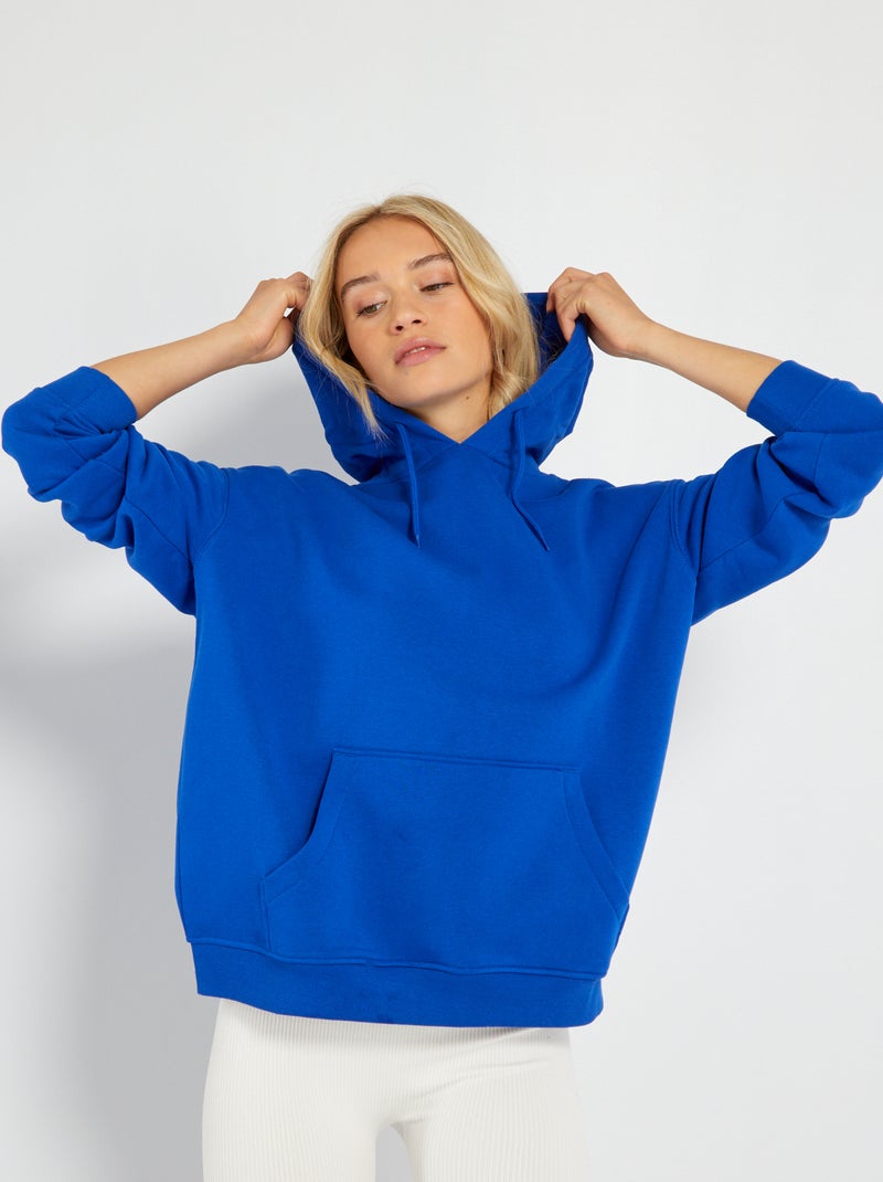 Sweatshirt com capuz em moletão liso Azul - Kiabi