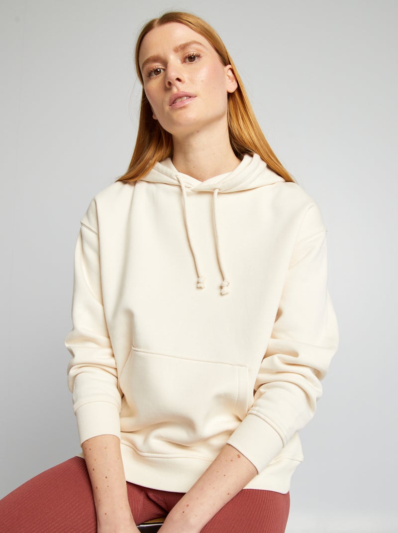 Sweatshirt com capuz em moletão liso BRANCO - Kiabi