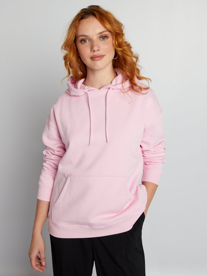 Sweatshirt com capuz em moletão liso ROSA - Kiabi