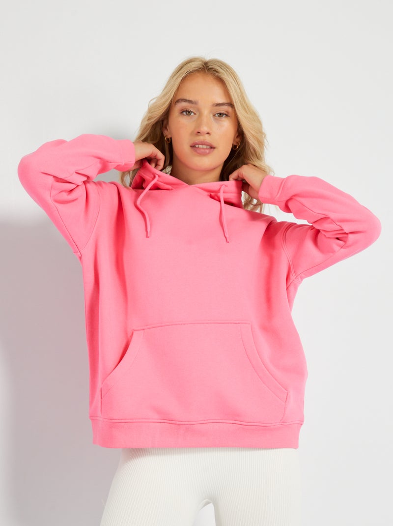 Sweatshirt com capuz em moletão liso Rosa - Kiabi