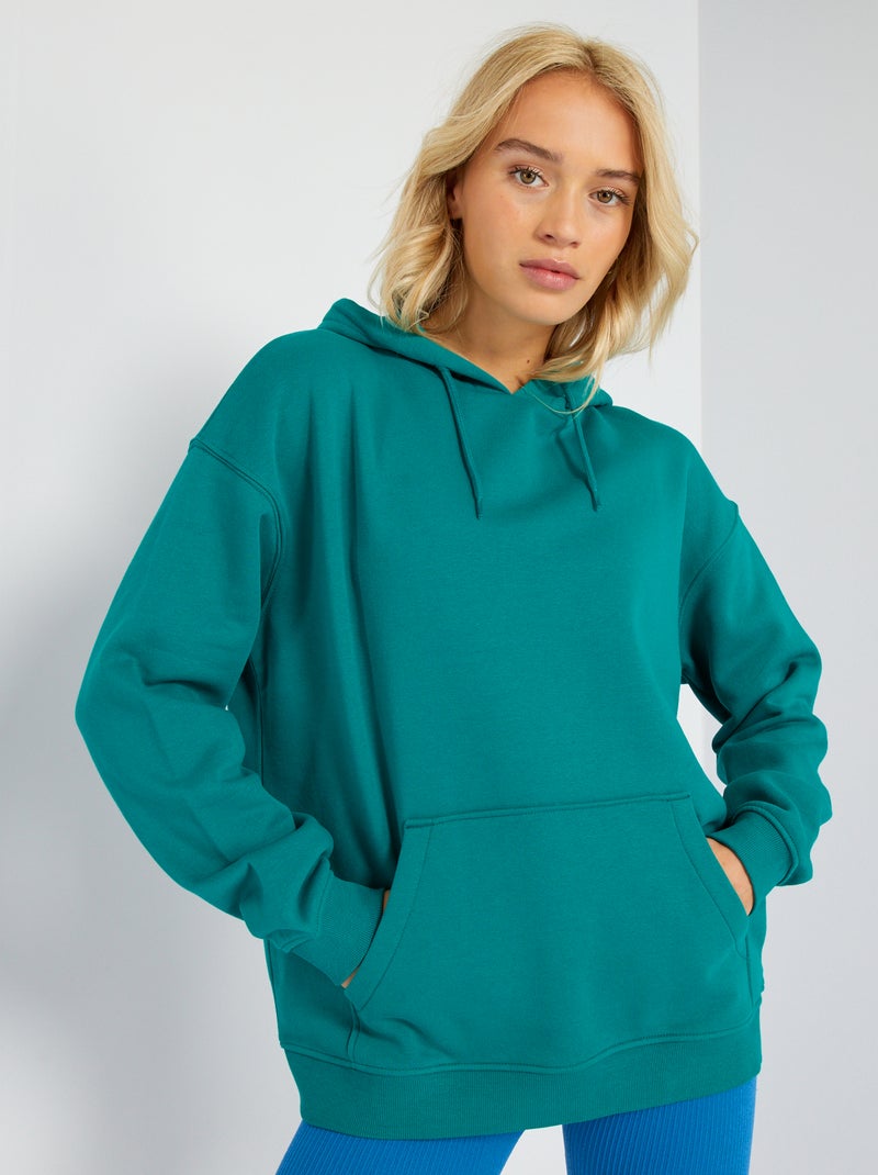 Sweatshirt com capuz em moletão liso VERDE - Kiabi