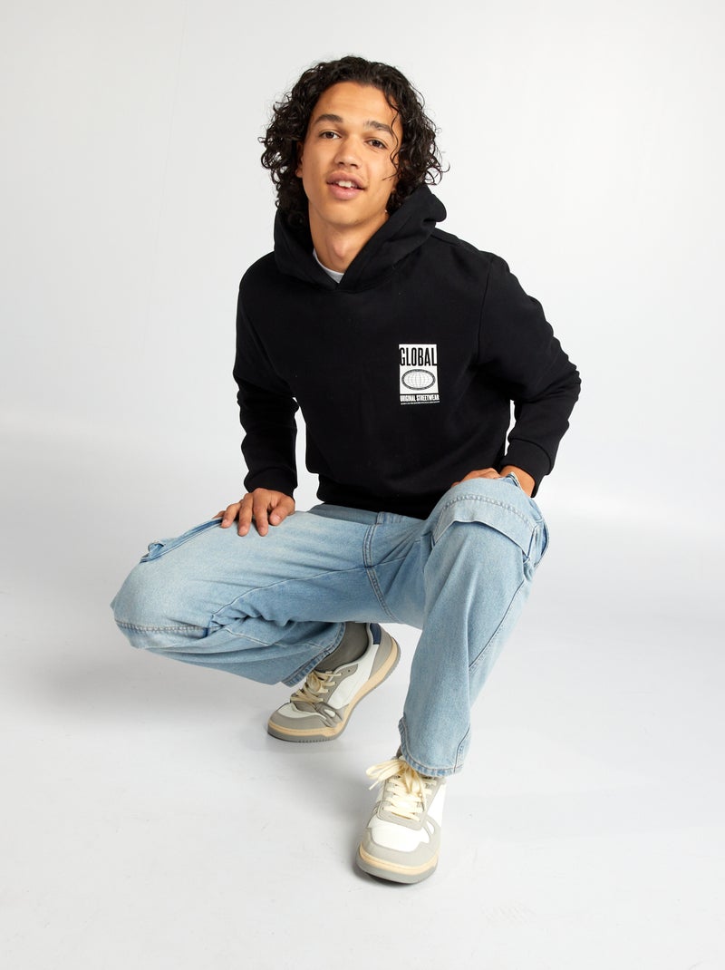 Sweatshirt com capuz em moletão PRETO - Kiabi