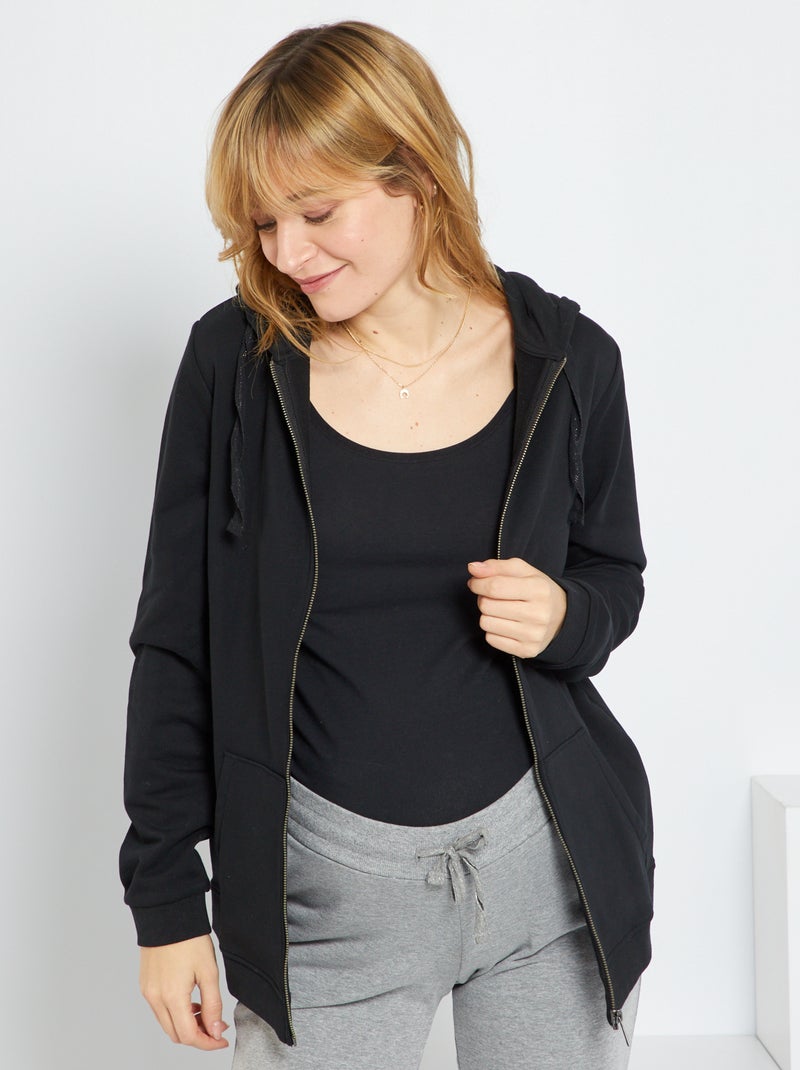 Sweatshirt com capuz em moletão Preto - Kiabi