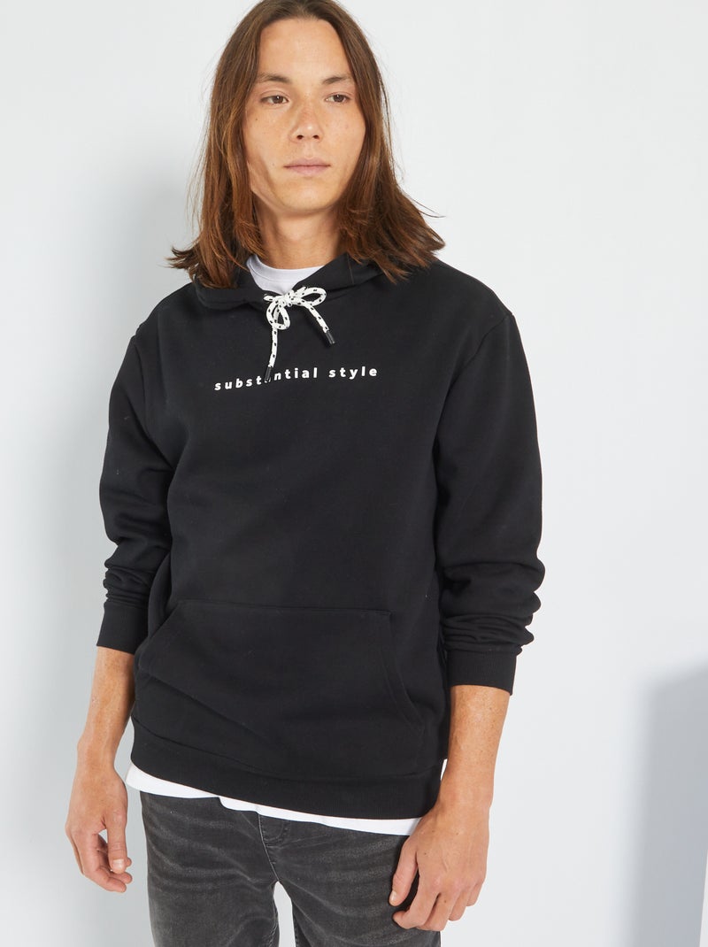 Sweatshirt com capuz em moletão PRETO - Kiabi