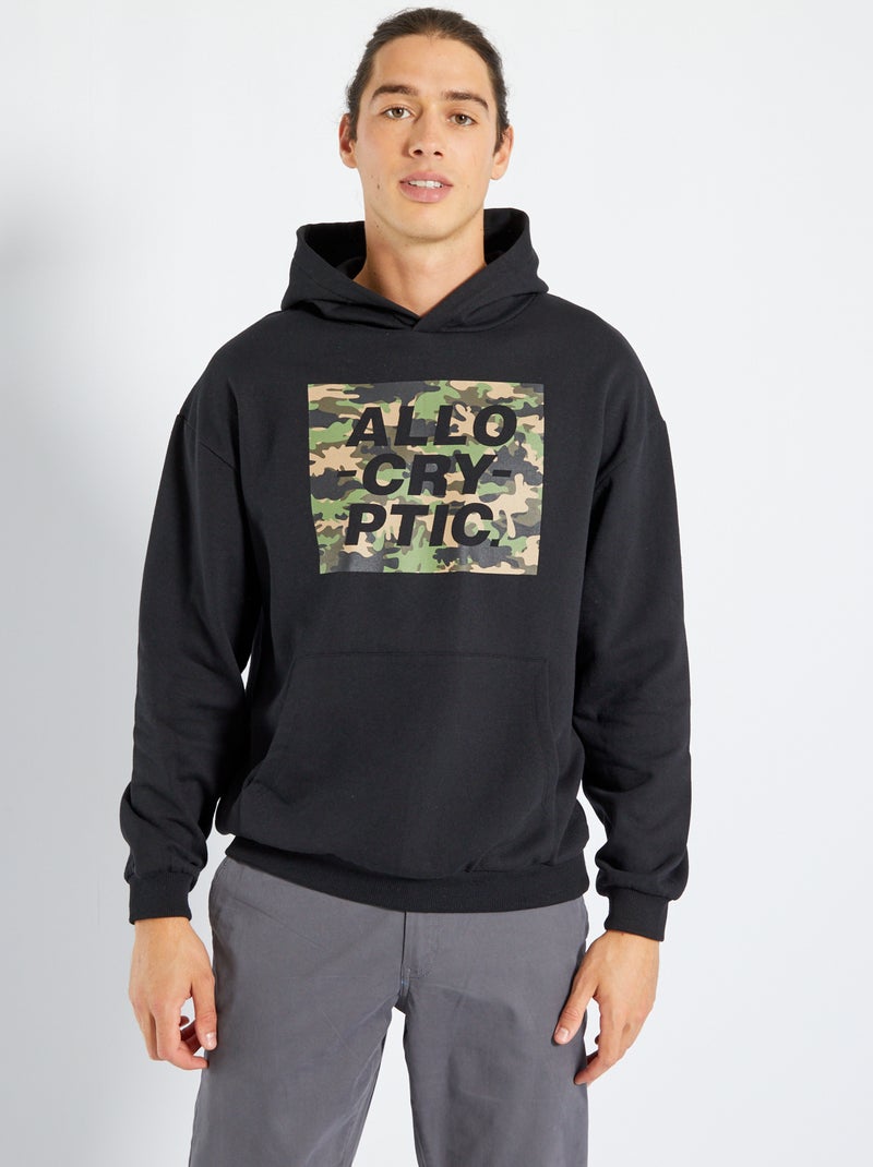 Sweatshirt com capuz em moletão PRETO - Kiabi