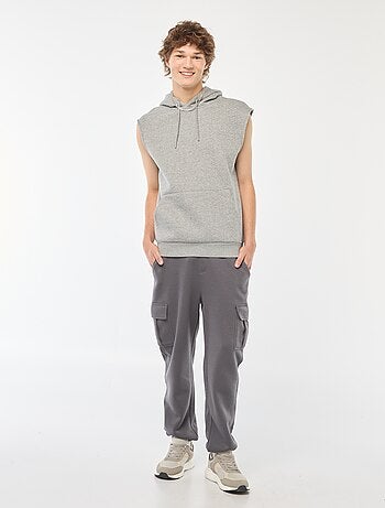 Sweatshirt com capuz em moletão quente sem mangas