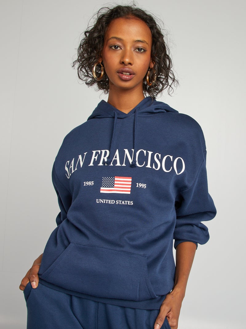 Sweatshirt com capuz em moletão 'USA' AZUL - Kiabi