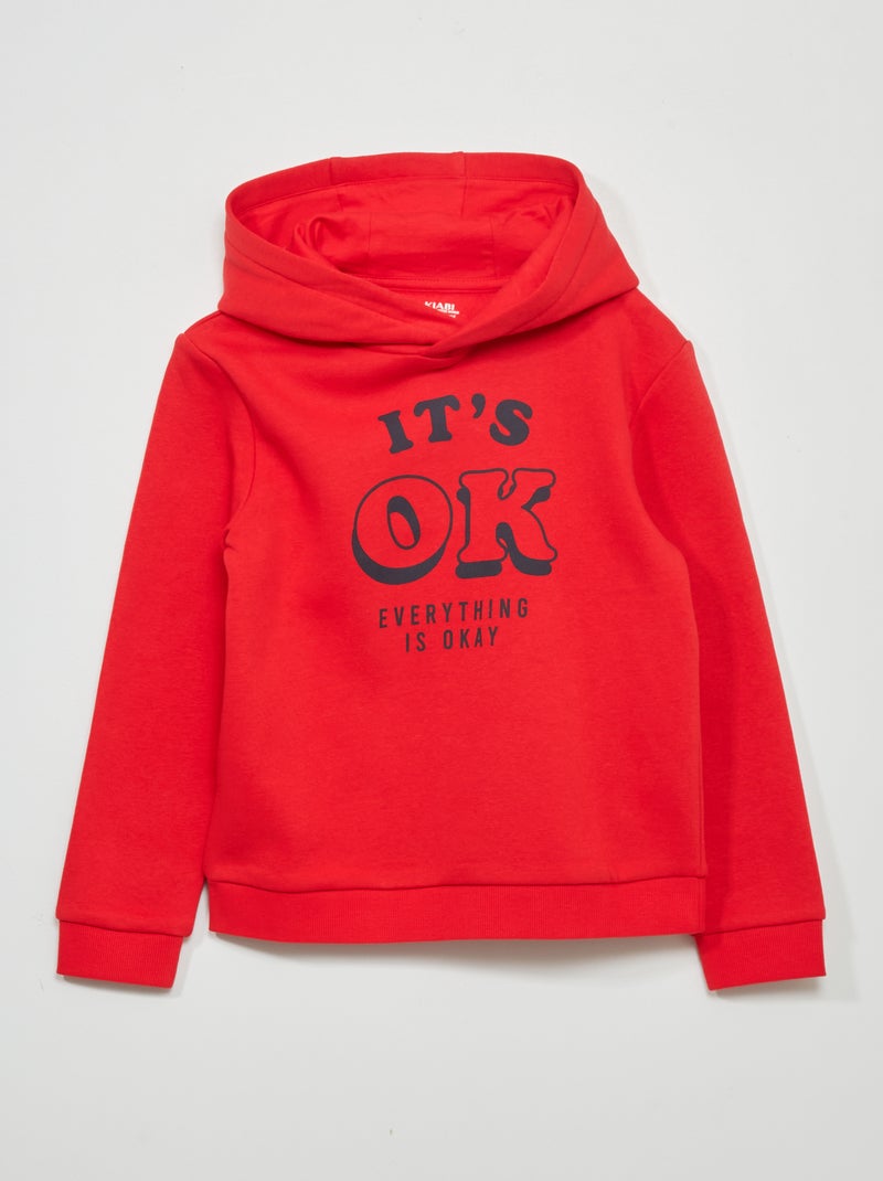 Sweatshirt com capuz em moletão VERMELHO - Kiabi