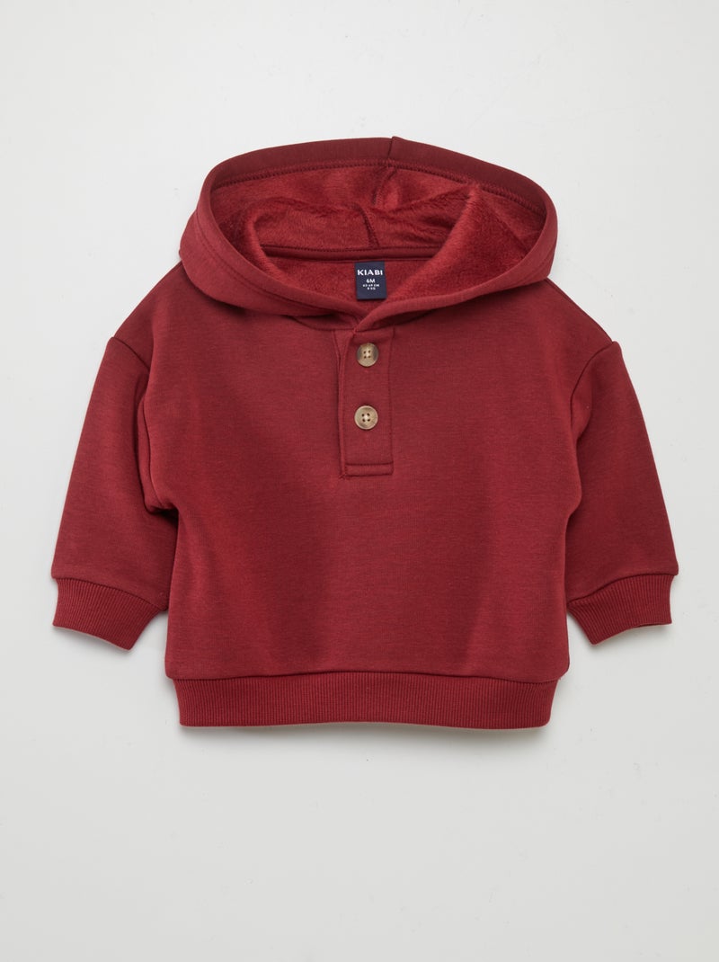 Sweatshirt com capuz em moletão VERMELHO - Kiabi