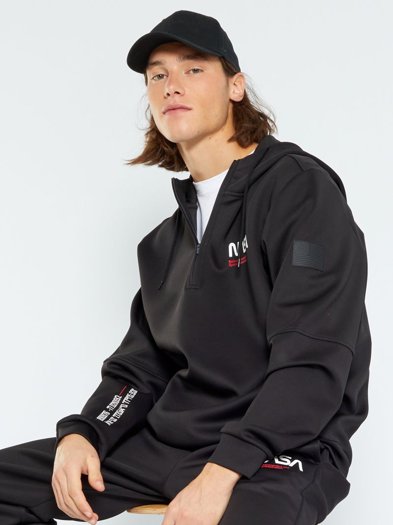 Sweatshirt com capuz em neopreno 'NASA' PRETO - Kiabi