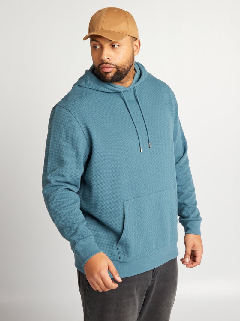 Sweatshirt com capuz em ninho de abelha AZUL - Kiabi